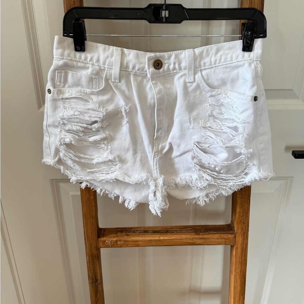 Pistola White Distressed Denim Shorts